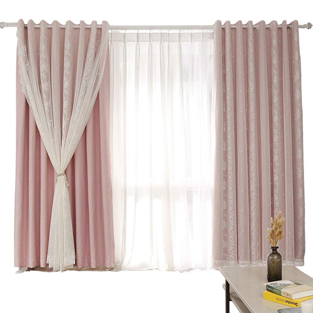 Amazon.co.jp: ソフトグレー2層遮光カーテン、ホワイトレース